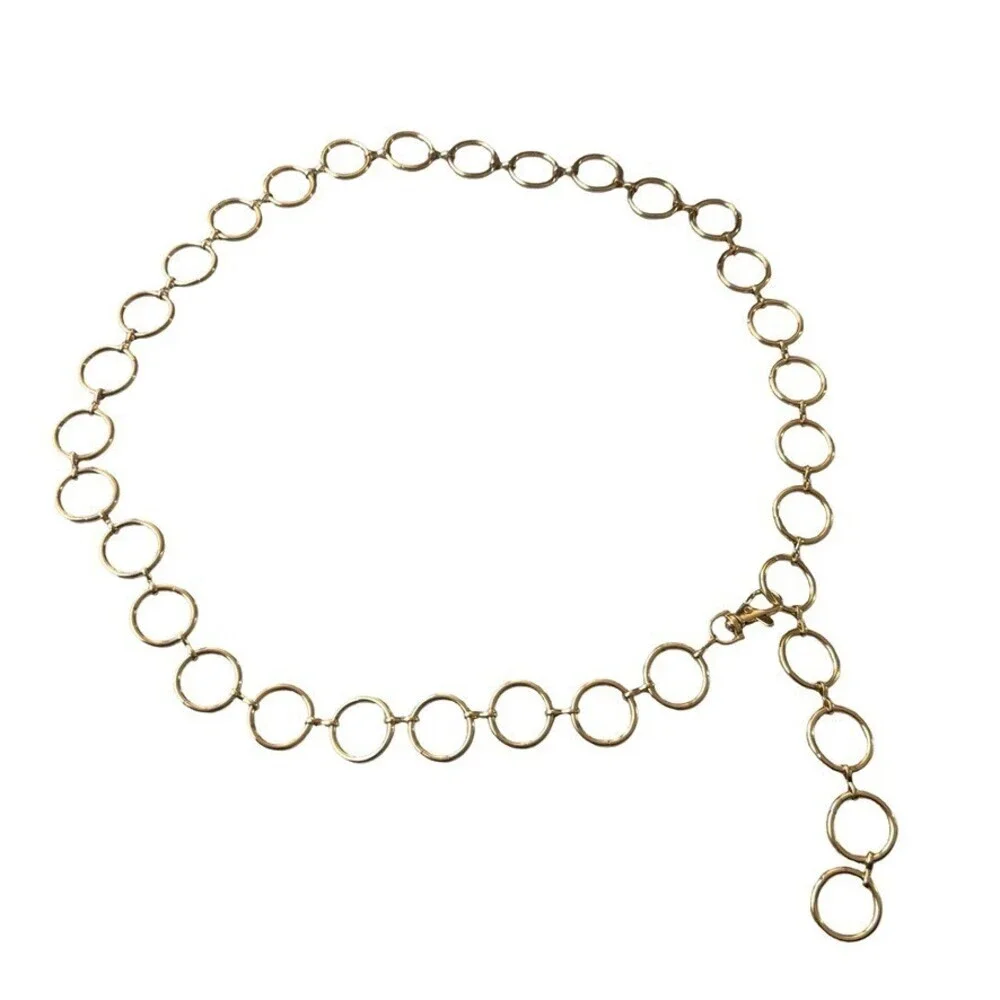 Vintage y2K statement belt  Gold Tone Open Circle Ring Link Chain womens XL